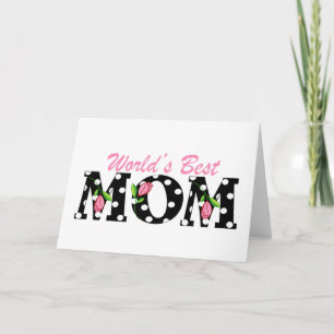World's Best Mum Black with Pink Tulips Card