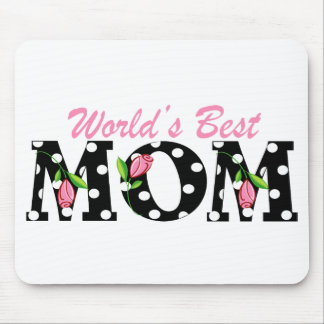 World's Best Mum Black with Pink Tulips Mouse Mat