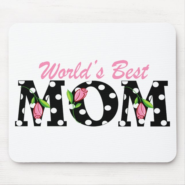 World's Best Mum Black with Pink Tulips Mouse Mat (Front)