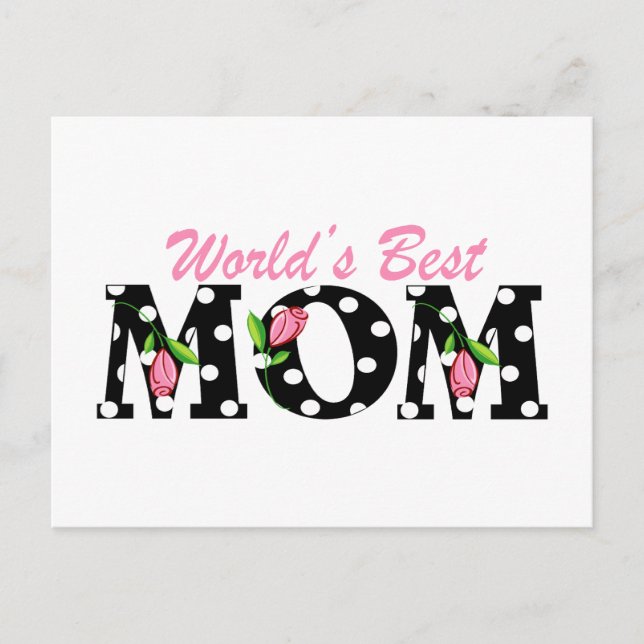 World's Best Mum Black with Pink Tulips Postcard (Front)