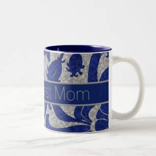 World's Best Mum Blue and Grey Vintage Damask Two-Tone Coffee Mug