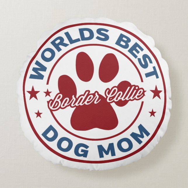 Worlds Best Mum Border Collie Paw Print Round Cushion (Front)