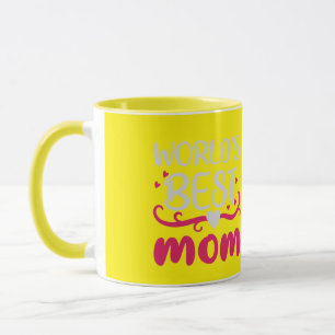 World's Best Mum Bright Yellow and Pink Typography Mug