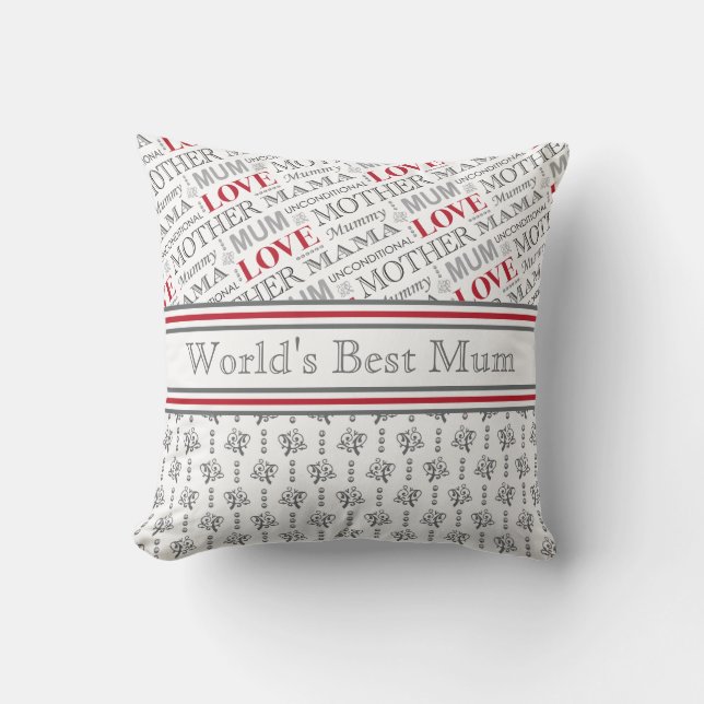 World's Best Mum British Mother's Day Gift Cushion (Front)
