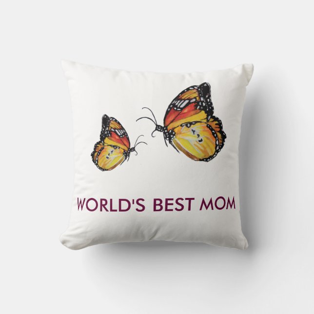 World's Best Mum Butterflies Pillow (Front)