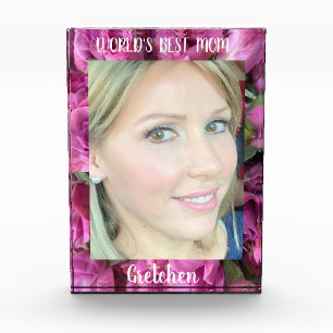 World's Best Mum Chic Floral White Typography Photo Block