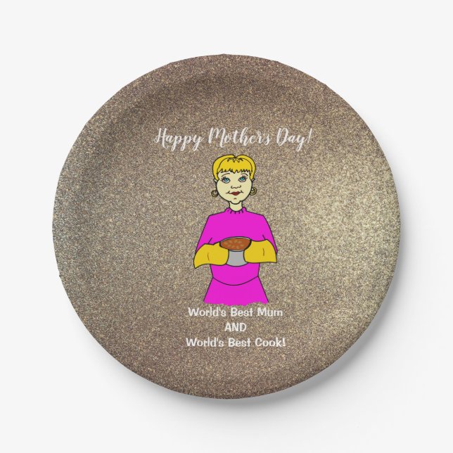 World's Best Mum Cook Blonde Mother's Day Paper Plate (Front)