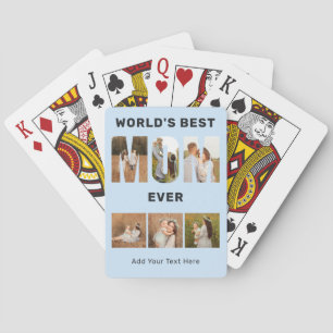 World's Best Mum Custom 6 Photo Blue Poker Cards