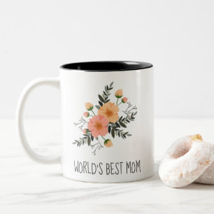 World's Best Mum Custom Message Pretty Floral Two-Tone Coffee Mug