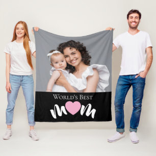 Worlds Best Mum Cute Heart Black Modern Photo  Fleece Blanket