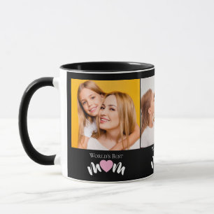 Worlds Best Mum Cute Heart Elegant Black 3 Photo Mug