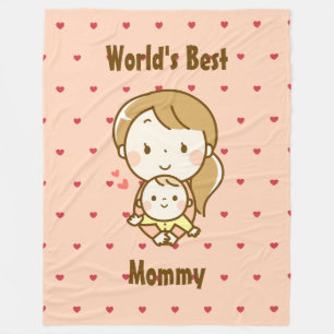 World's Best Mum Cute Mother's Day Kawaii Cartoon Fleece Blanket