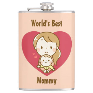 World's Best Mum Cute Mother's Day Kawaii Cartoon Hip Flask