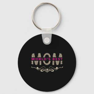 Worlds Best Mum Cute Retro Pink Text Leopard Print Key Ring