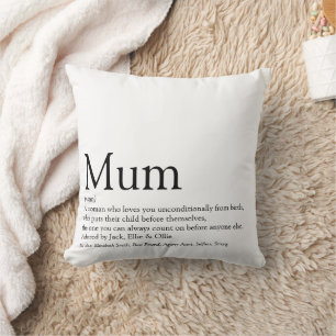 World's Best Mum Definition Quote Black and White Cushion