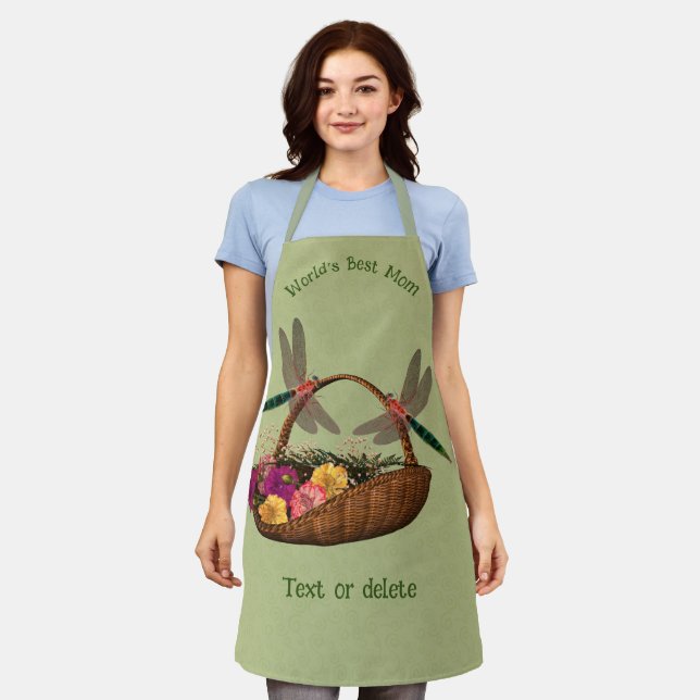 World's Best Mum Dragonflies Flower Basket  Apron (Worn)