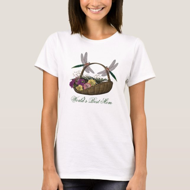 World's Best Mum Dragonflies Flowers  T-Shirt (Front)