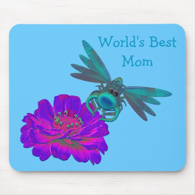 World's Best Mum Dragonfly On Zinnia Flower Mouse Mat (Front)