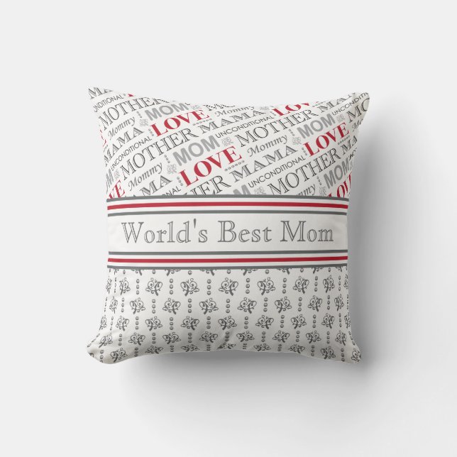 World's Best Mum Elegant Black and White Patterns Cushion (Front)