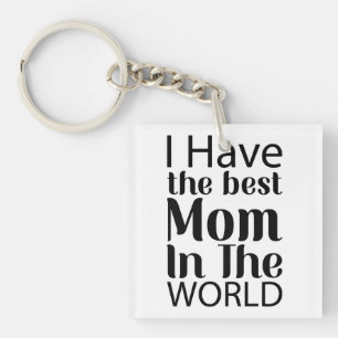 Worlds Best Mum Elegant Black and White Script Key Ring