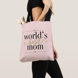 Worlds Best Mum Elegant Blush Pink and Gold Script Tote Bag