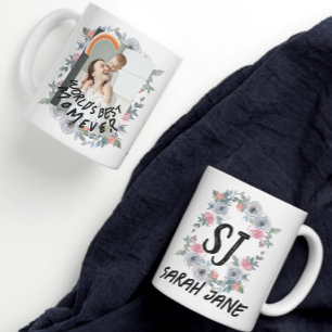 World's best mum Floral Monogrammed photo Coffee Mug
