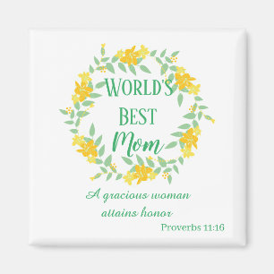 World's Best Mum Floral Yellow and Green Wreath Magnet