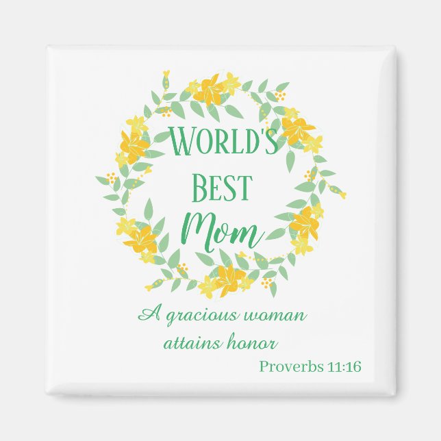 World's Best Mum Floral Yellow and Green Wreath Magnet (Front)