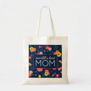 World's Best Mum Gift Floral Blue Pink Tote Bag