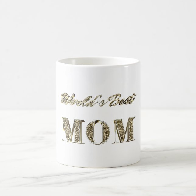 World's Best Mum Gold Sparkles Typography Coffee Mug (Center)