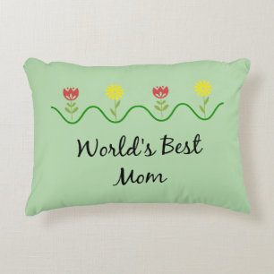 "World's Best Mum" graphic flowers design Decorative Cushion