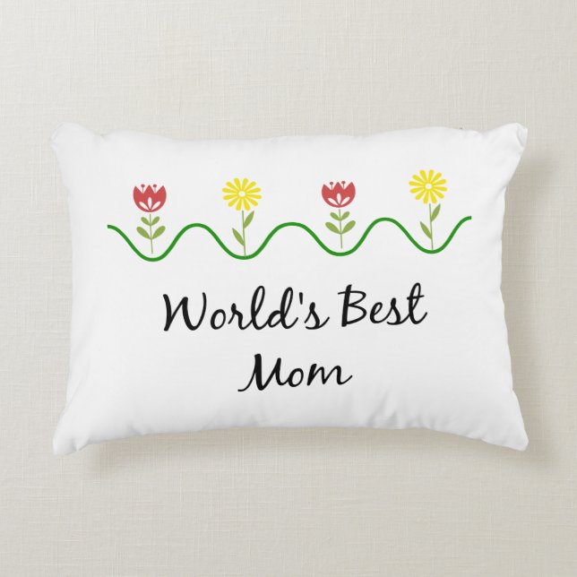 "World's Best Mum" graphic flowers design Decorative Cushion (Front)
