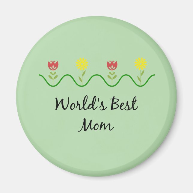 "World's Best Mum" graphic flowers design Magnet (Front)