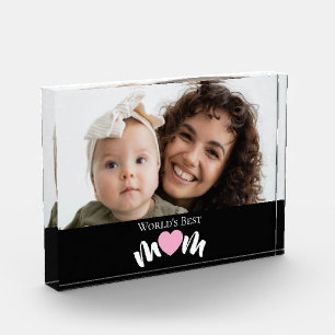 Worlds Best Mum Heart Modern Script Photo Block