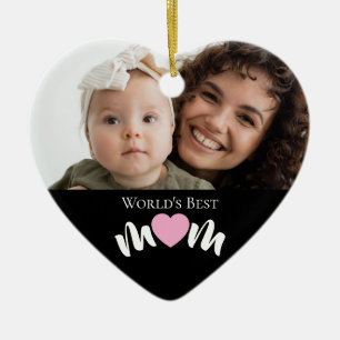 World's Best Mum Heart Photo Script Custom Ceramic Tree Decoration