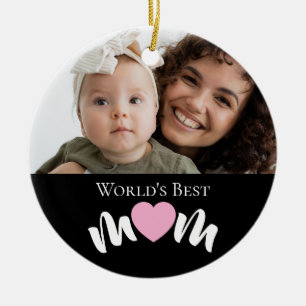 World's Best Mum Heart Photo Script Custom Ceramic Tree Decoration