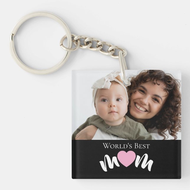 World's Best Mum Heart Photo Script Custom Key Ring (Front)