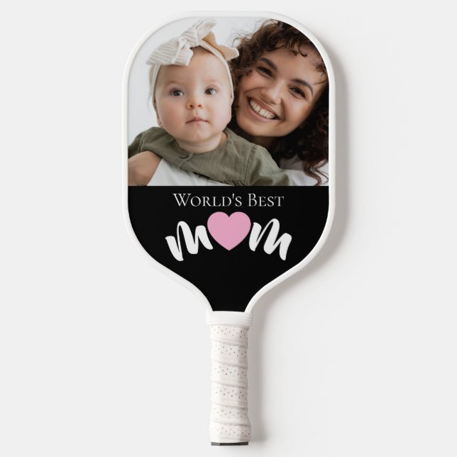 World's Best Mum Heart Photo Script Custom Pickleball Paddle (Front)
