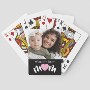 World's Best Mum Heart Photo Script Custom Playing Cards
