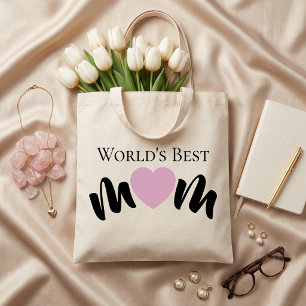 World's Best Mum Heart Script Custom Cute White Tote Bag