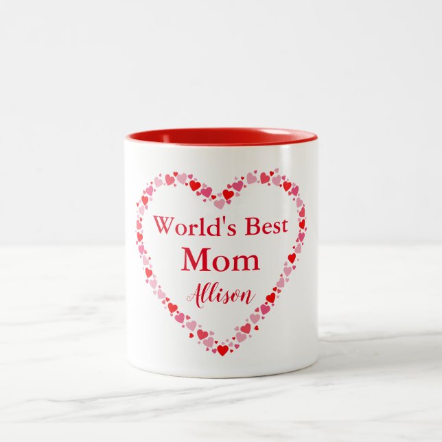 Worlds Best Mum Hearts Two-Tone Coffee Mug (Center)
