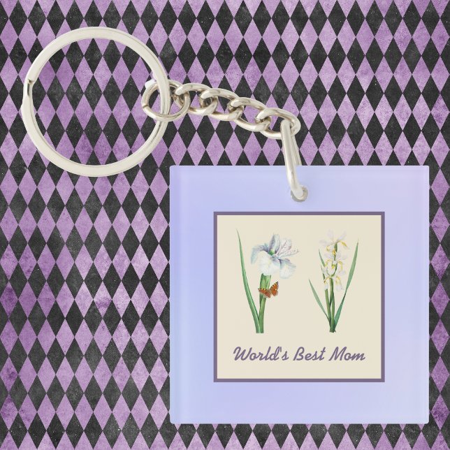 World's Best Mum Irises and Butterfly on Purple Key Ring (Creator Uploaded)