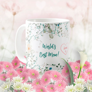 Worlds Best Mum Love Romantic Watercolor Floral Coffee Mug