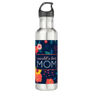 World's Best Mum Modern Floral in Blue 710 Ml Water Bottle