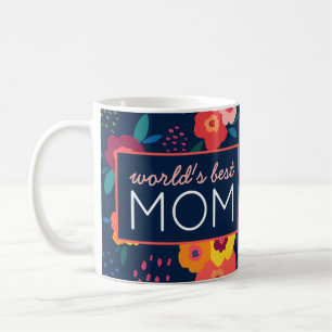 World's Best Mum Modern Floral in Blue Coffee Mug