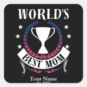Worlds Best Mum Mother's Day Bisexual Flag Colours Square Sticker
