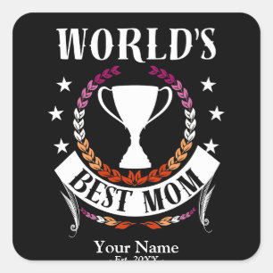 Worlds Best Mum Mother's Day Lesbian Flag Colours Square Sticker
