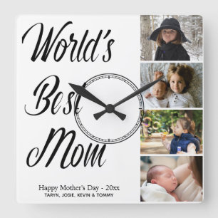 World's Best Mum Mother's Day Photo Collage Square Square Wall Clock