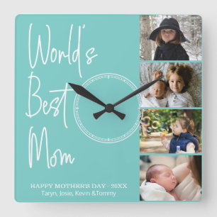 World's Best Mum Mother's Day Photo Square Wall Cl Clock