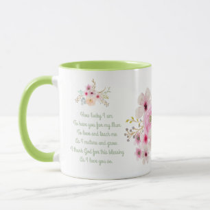 World's Best MUM Mothers Day Poem Pink Flowers Mug